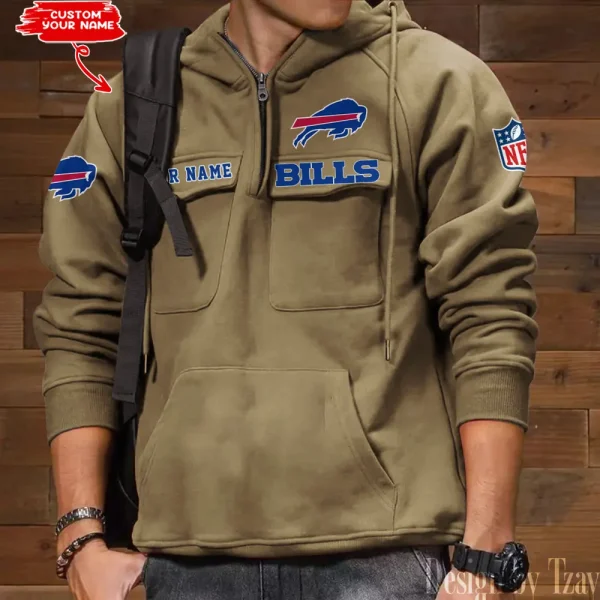 Buffalo Bills Multi Pocket Zipper Retro Hoodie AZVMHD673 - Image 6