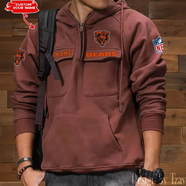 Chicago Bears Multi Pocket Zipper Retro Hoodie AZVMHD675 - Image 2