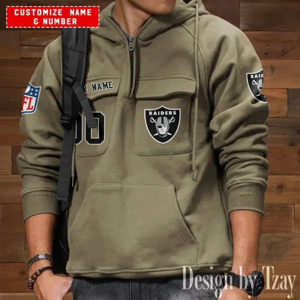 Las Vegas Raiders NFL Multi Pocket Zipper Retro Hoodie AZVMHD706