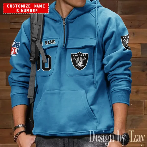 Las Vegas Raiders NFL Multi Pocket Zipper Retro Hoodie AZVMHD706 - Image 2