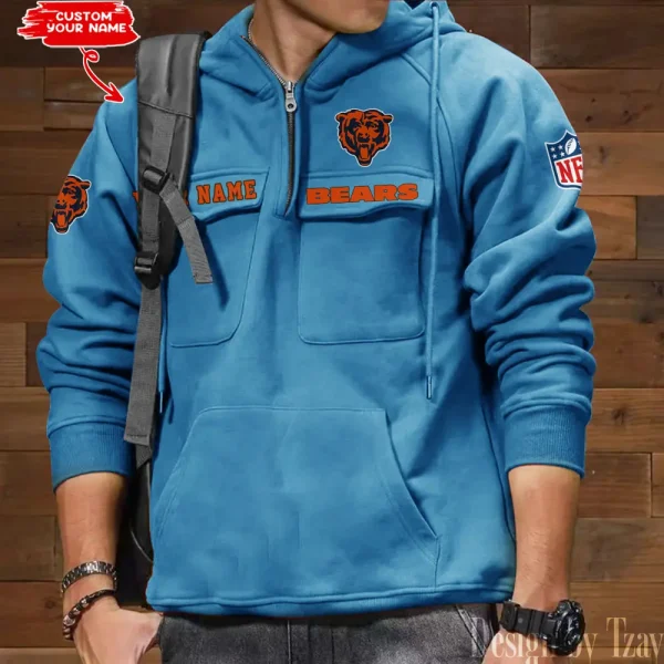 Chicago Bears Multi Pocket Zipper Retro Hoodie AZVMHD675 - Image 4