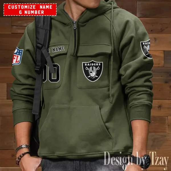 Las Vegas Raiders NFL Multi Pocket Zipper Retro Hoodie AZVMHD706 - Image 3