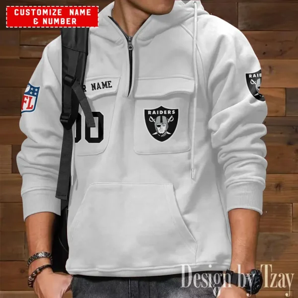 Las Vegas Raiders NFL Multi Pocket Zipper Retro Hoodie AZVMHD706 - Image 4