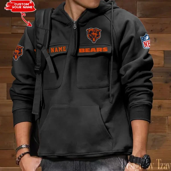 Chicago Bears Multi Pocket Zipper Retro Hoodie AZVMHD675 - Image 6