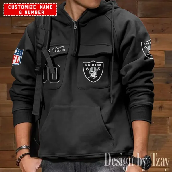 Las Vegas Raiders NFL Multi Pocket Zipper Retro Hoodie AZVMHD706 - Image 5