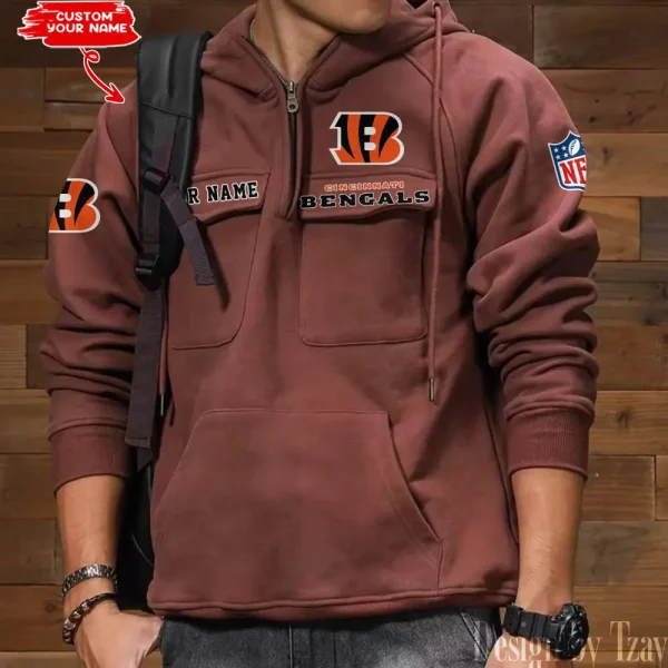 Cincinnati Bengals Multi Pocket Zipper Retro Hoodie AZVMHD676 - Image 2