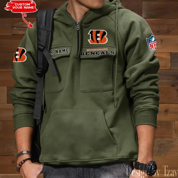 Cincinnati Bengals Multi Pocket Zipper Retro Hoodie AZVMHD676 - Image 3