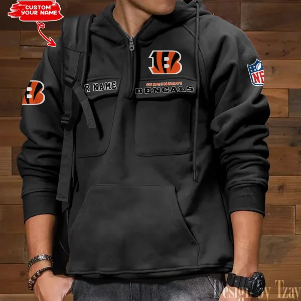 Cincinnati Bengals Multi Pocket Zipper Retro Hoodie AZVMHD676 - Image 4