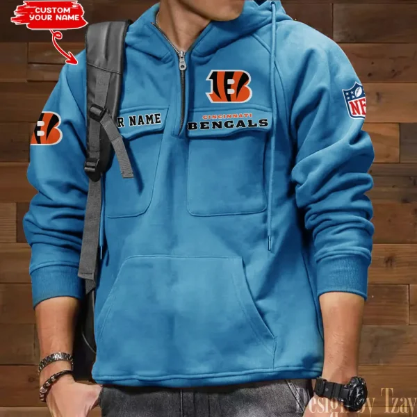 Cincinnati Bengals Multi Pocket Zipper Retro Hoodie AZVMHD676 - Image 5