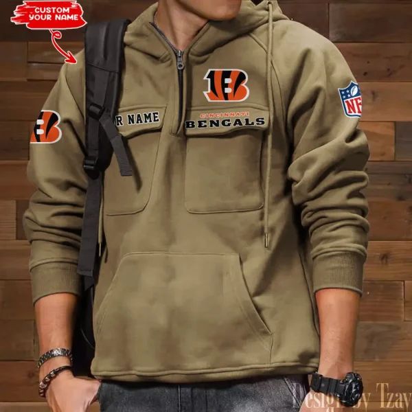 Cincinnati Bengals Multi Pocket Zipper Retro Hoodie AZVMHD676 - Image 6