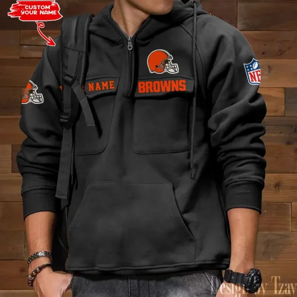 Cleveland Browns Multi Pocket Zipper Retro Hoodie AZVMHD677