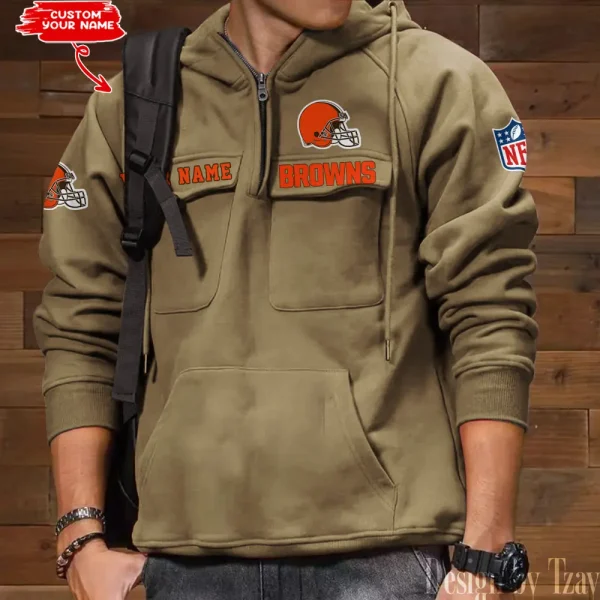 Cleveland Browns Multi Pocket Zipper Retro Hoodie AZVMHD677 - Image 2