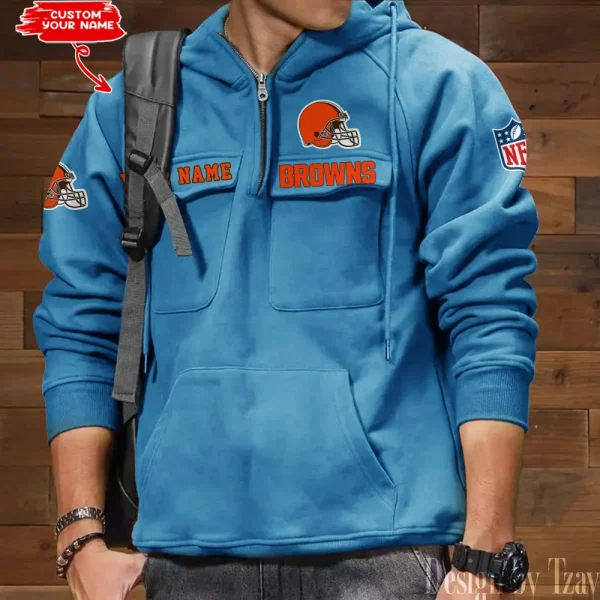 Cleveland Browns Multi Pocket Zipper Retro Hoodie AZVMHD677 - Image 3