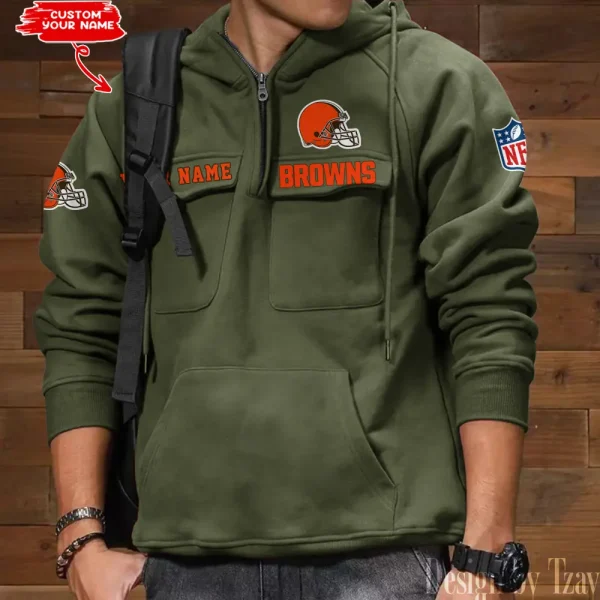 Cleveland Browns Multi Pocket Zipper Retro Hoodie AZVMHD677 - Image 4