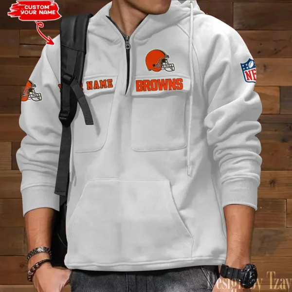 Cleveland Browns Multi Pocket Zipper Retro Hoodie AZVMHD677 - Image 5