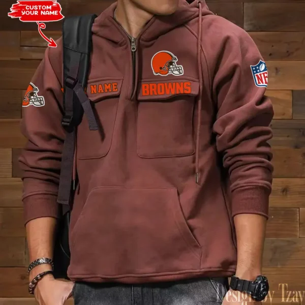 Cleveland Browns Multi Pocket Zipper Retro Hoodie AZVMHD677 - Image 6