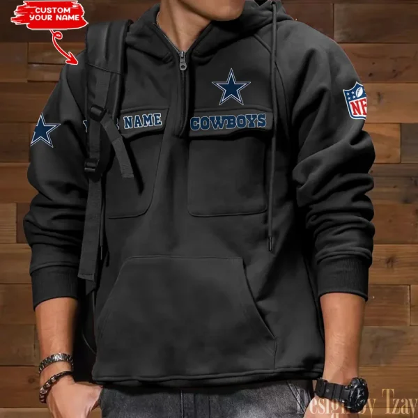 Dallas Cowboys Multi Pocket Zipper Retro Hoodie AZVMHD678 - Image 2