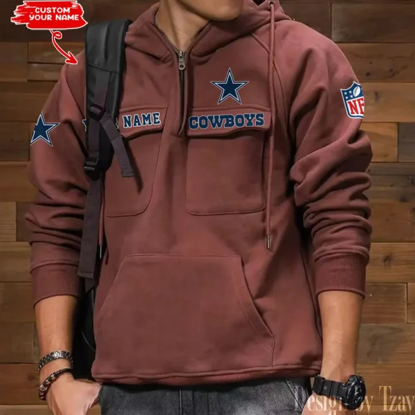 Dallas Cowboys Multi Pocket Zipper Retro Hoodie AZVMHD678 - Image 6