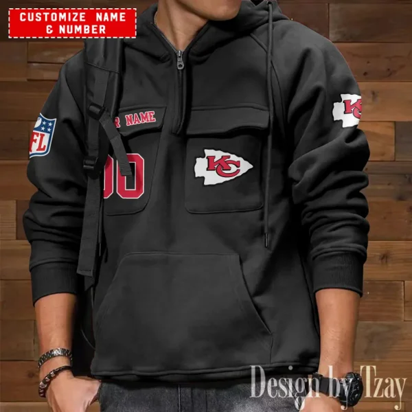 Kansas City Chiefs NFL Multi Pocket Zipper Retro Hoodie AZVMHD707 - Image 2