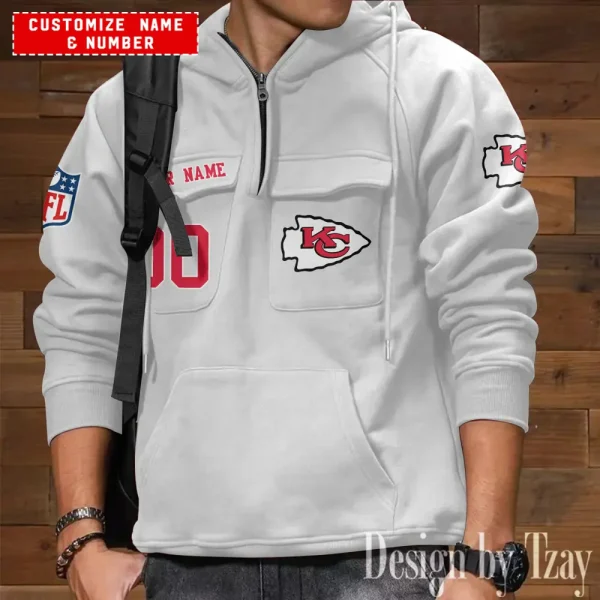 Kansas City Chiefs NFL Multi Pocket Zipper Retro Hoodie AZVMHD707 - Image 3