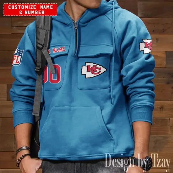 Kansas City Chiefs NFL Multi Pocket Zipper Retro Hoodie AZVMHD707 - Image 5