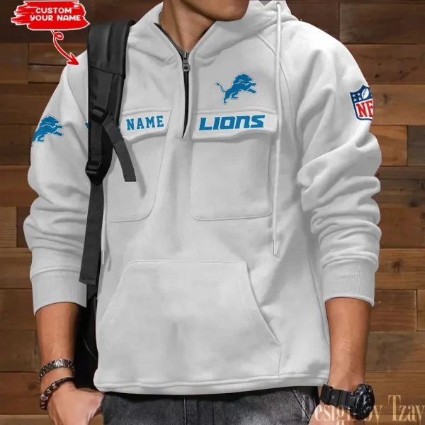 Detroit Lions Multi Pocket Zipper Retro Hoodie AZVMHD680 - Image 2