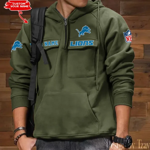 Detroit Lions Multi Pocket Zipper Retro Hoodie AZVMHD680 - Image 4