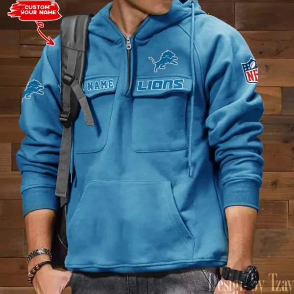 Detroit Lions Multi Pocket Zipper Retro Hoodie AZVMHD680