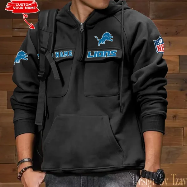 Detroit Lions Multi Pocket Zipper Retro Hoodie AZVMHD680 - Image 6