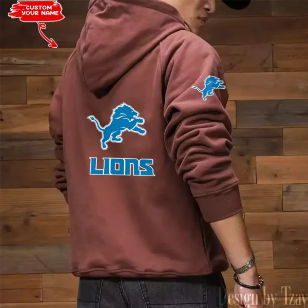 Detroit Lions Multi Pocket Zipper Retro Hoodie AZVMHD680 - Image 7