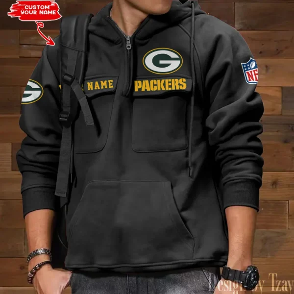 Green Bay Packers Multi Pocket Zipper Retro Hoodie AZVMHD681 - Image 2