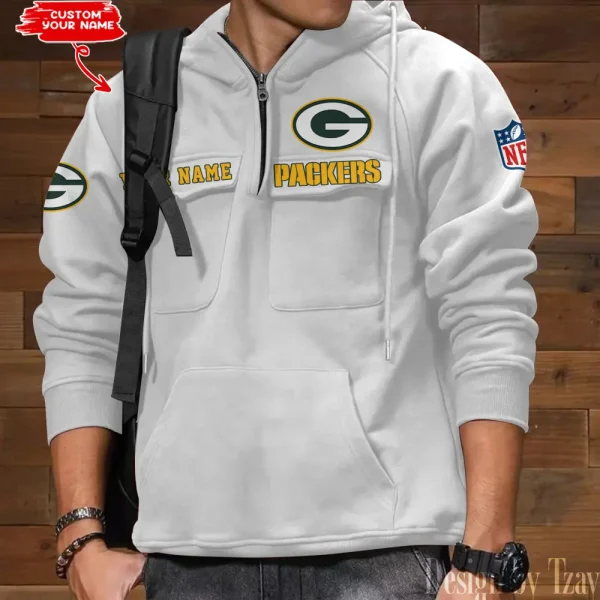 Green Bay Packers Multi Pocket Zipper Retro Hoodie AZVMHD681 - Image 5