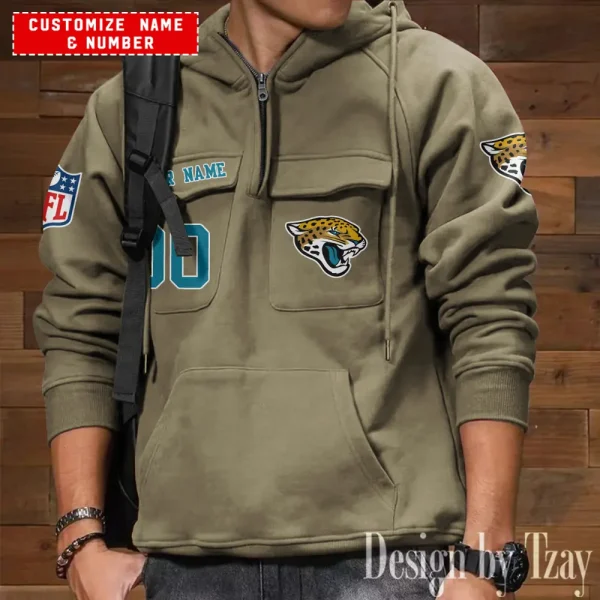 Jacksonville Jaguars NFL Multi Pocket Zipper Retro Hoodie AZVMHD708