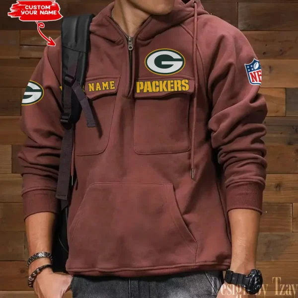 Green Bay Packers Multi Pocket Zipper Retro Hoodie AZVMHD681 - Image 6