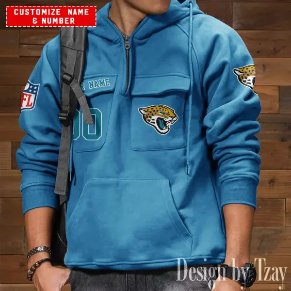 Jacksonville Jaguars NFL Multi Pocket Zipper Retro Hoodie AZVMHD708 - Image 2