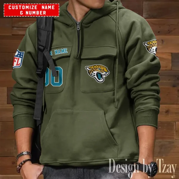 Jacksonville Jaguars NFL Multi Pocket Zipper Retro Hoodie AZVMHD708 - Image 3