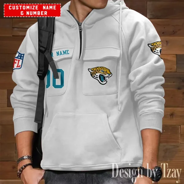 Jacksonville Jaguars NFL Multi Pocket Zipper Retro Hoodie AZVMHD708 - Image 4