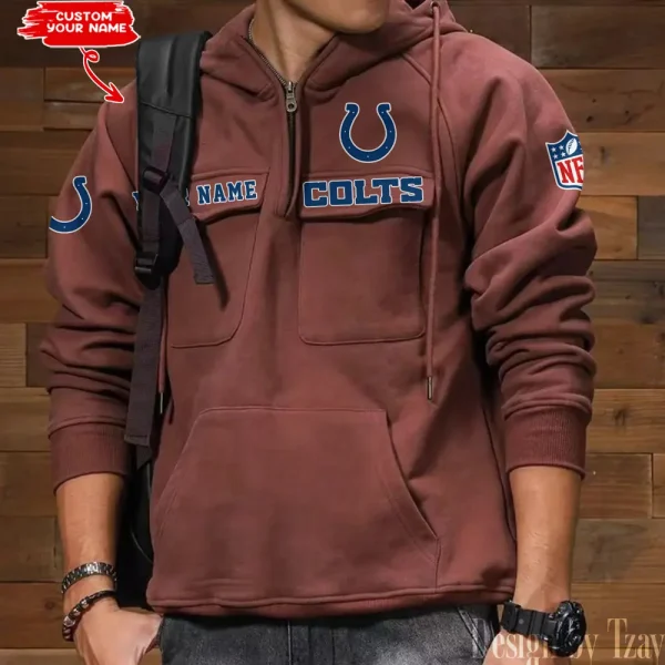 Indianapolis Colts Multi Pocket Zipper Retro Hoodie AZVMHD683 - Image 2