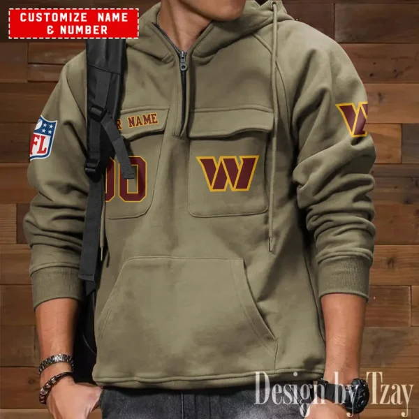 Washington Commanders NFL Multi Pocket Zipper Retro Hoodie AZVMHD709