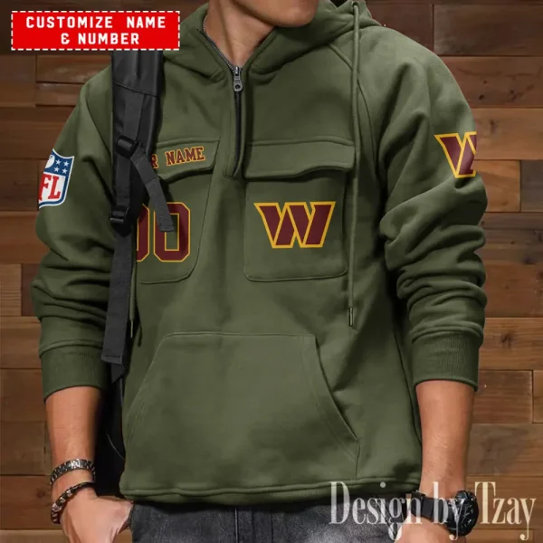 Washington Commanders NFL Multi Pocket Zipper Retro Hoodie AZVMHD709 - Image 3