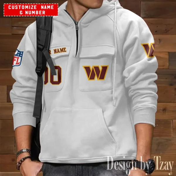 Washington Commanders NFL Multi Pocket Zipper Retro Hoodie AZVMHD709 - Image 4