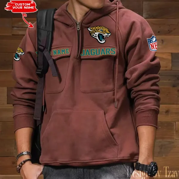 Jacksonville Jaguars Multi Pocket Zipper Retro Hoodie AZVMHD684 - Image 2