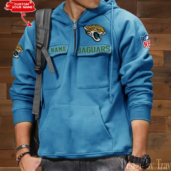 Jacksonville Jaguars Multi Pocket Zipper Retro Hoodie AZVMHD684 - Image 5