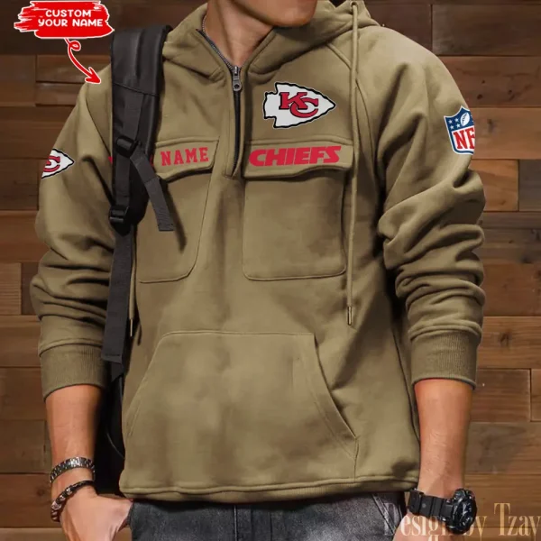 Kansas City Chiefs Multi Pocket Zipper Retro Hoodie AZVMHD685 - Image 3