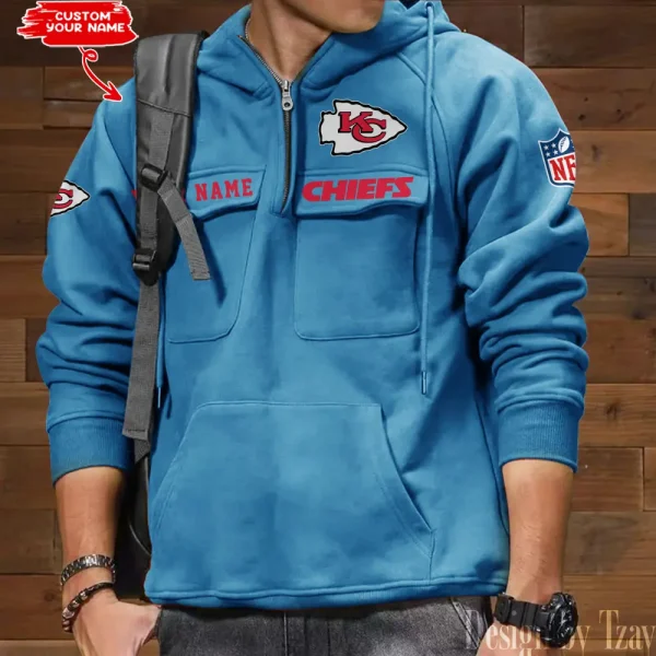 Kansas City Chiefs Multi Pocket Zipper Retro Hoodie AZVMHD685 - Image 4