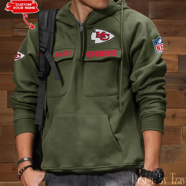 Kansas City Chiefs Multi Pocket Zipper Retro Hoodie AZVMHD685 - Image 5