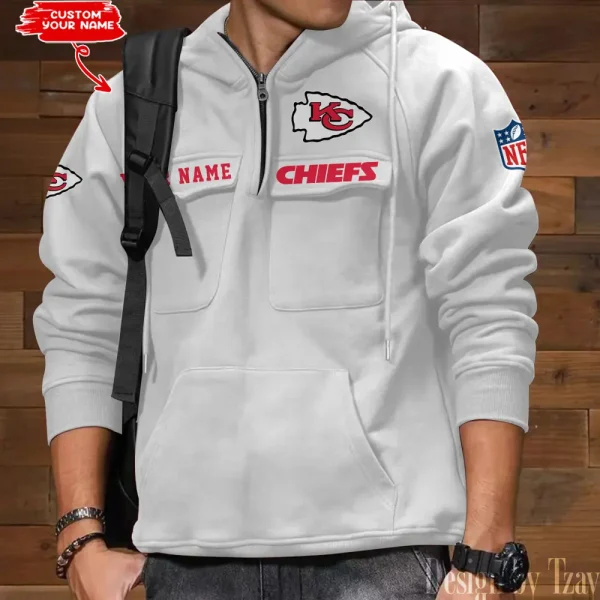 Kansas City Chiefs Multi Pocket Zipper Retro Hoodie AZVMHD685 - Image 6