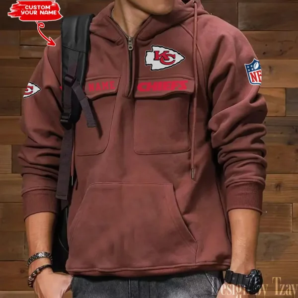 Kansas City Chiefs Multi Pocket Zipper Retro Hoodie AZVMHD685