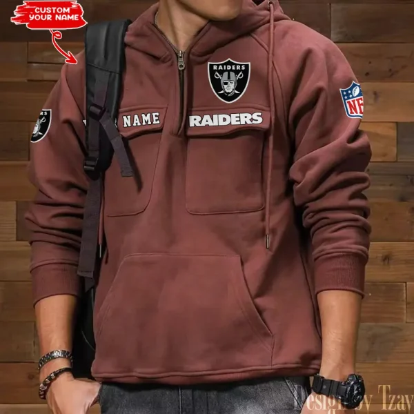 Las Vegas Raiders Multi Pocket Zipper Retro Hoodie AZVMHD686 - Image 2