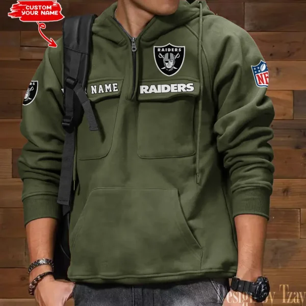 Las Vegas Raiders Multi Pocket Zipper Retro Hoodie AZVMHD686 - Image 4